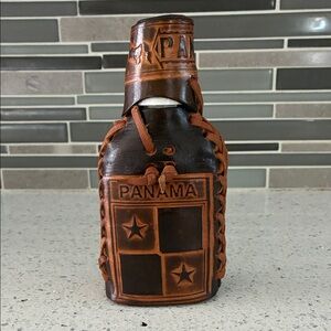 Rustic Leather Wrapped Bottle with Panama Design
